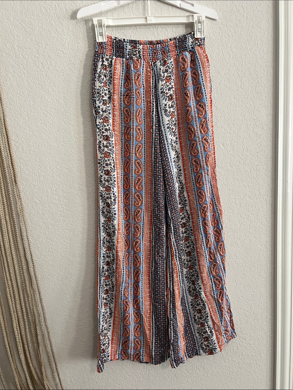 New Look Striped Paisley Wide-Leg Pants in Blue, Rust & White